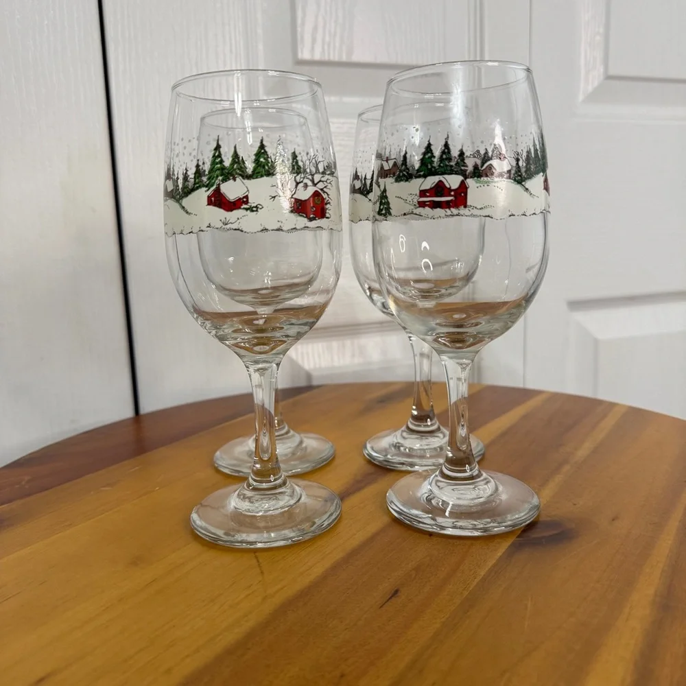 Libbey winter wonderland‎ village wine glasses set of 4